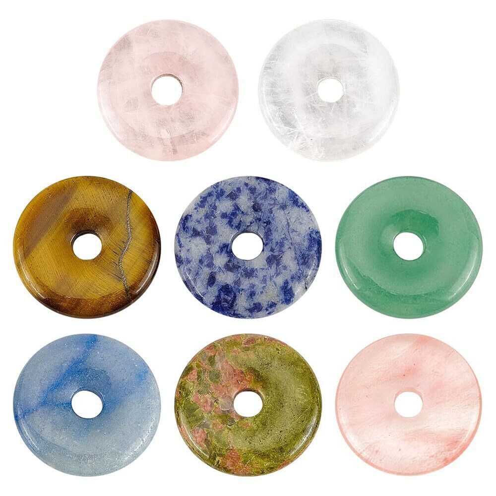 3395 8Pcs Donut Natural Stone Pendants Gemstone Donut Charms Flat Round